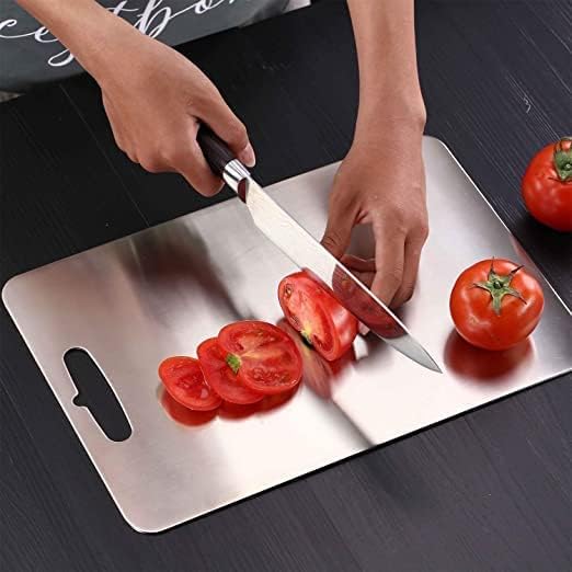 Medium Rectangular Stainless Steel Chopping Board for Kitchen - Free 2 Steel Straw -  20 x 30 cm