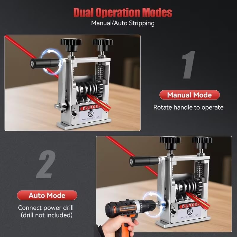 6-IN-1 Manual Wire Stripper Machine Drill-Operated Wire Stripper Tool with Hand Crank 3-17mm Dia Cable, Manual Wire Stripping Machine with 6 Tracks & 5 Carbide Blade