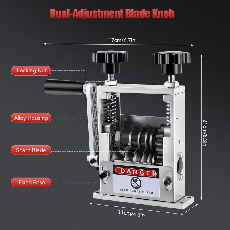 6-IN-1 Manual Wire Stripper Machine Drill-Operated Wire Stripper Tool with Hand Crank 3-17mm Dia Cable, Manual Wire Stripping Machine with 6 Tracks & 5 Carbide Blade