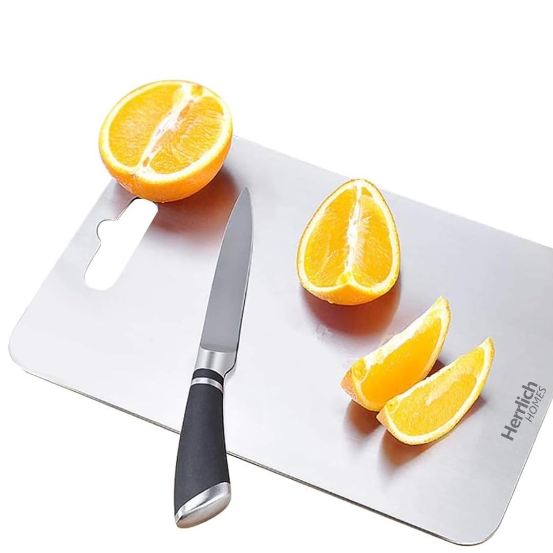 Medium Rectangular Stainless Steel Chopping Board for Kitchen - Free 2 Steel Straw -  20 x 30 cm