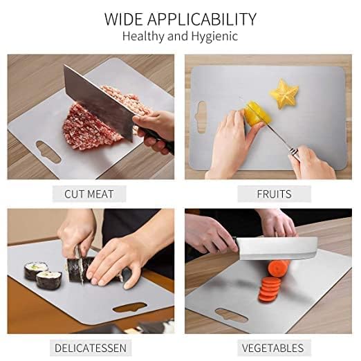 Medium Rectangular Stainless Steel Chopping Board for Kitchen - Free 2 Steel Straw -  20 x 30 cm