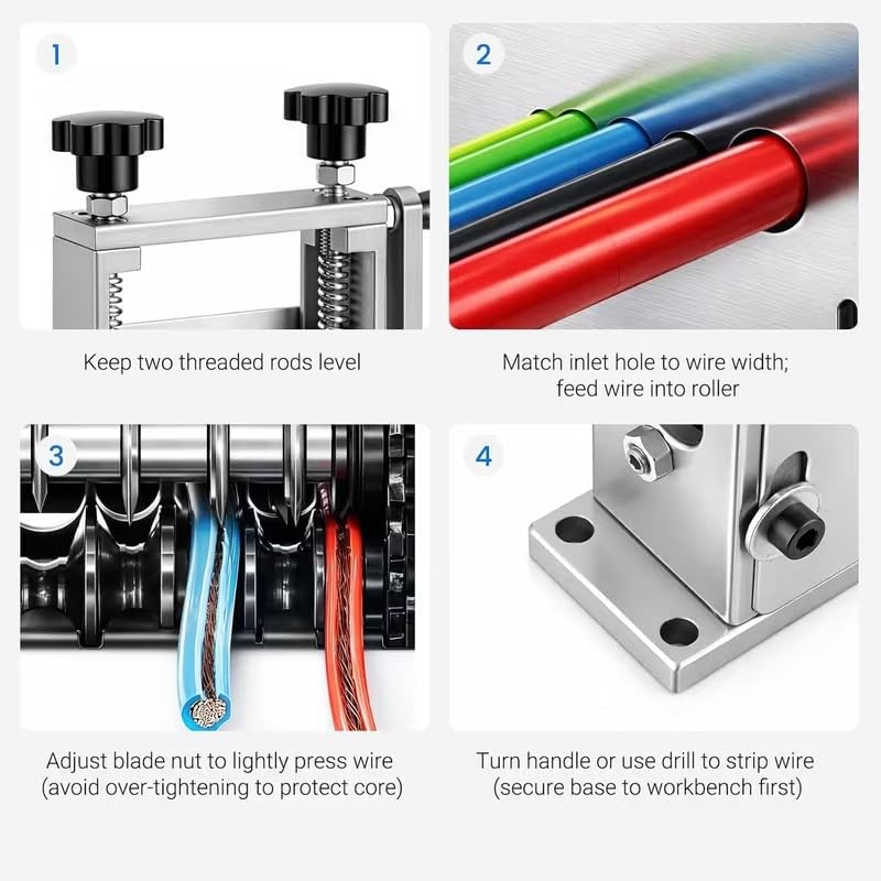 6-IN-1 Manual Wire Stripper Machine Drill-Operated Wire Stripper Tool with Hand Crank 3-17mm Dia Cable, Manual Wire Stripping Machine with 6 Tracks & 5 Carbide Blade