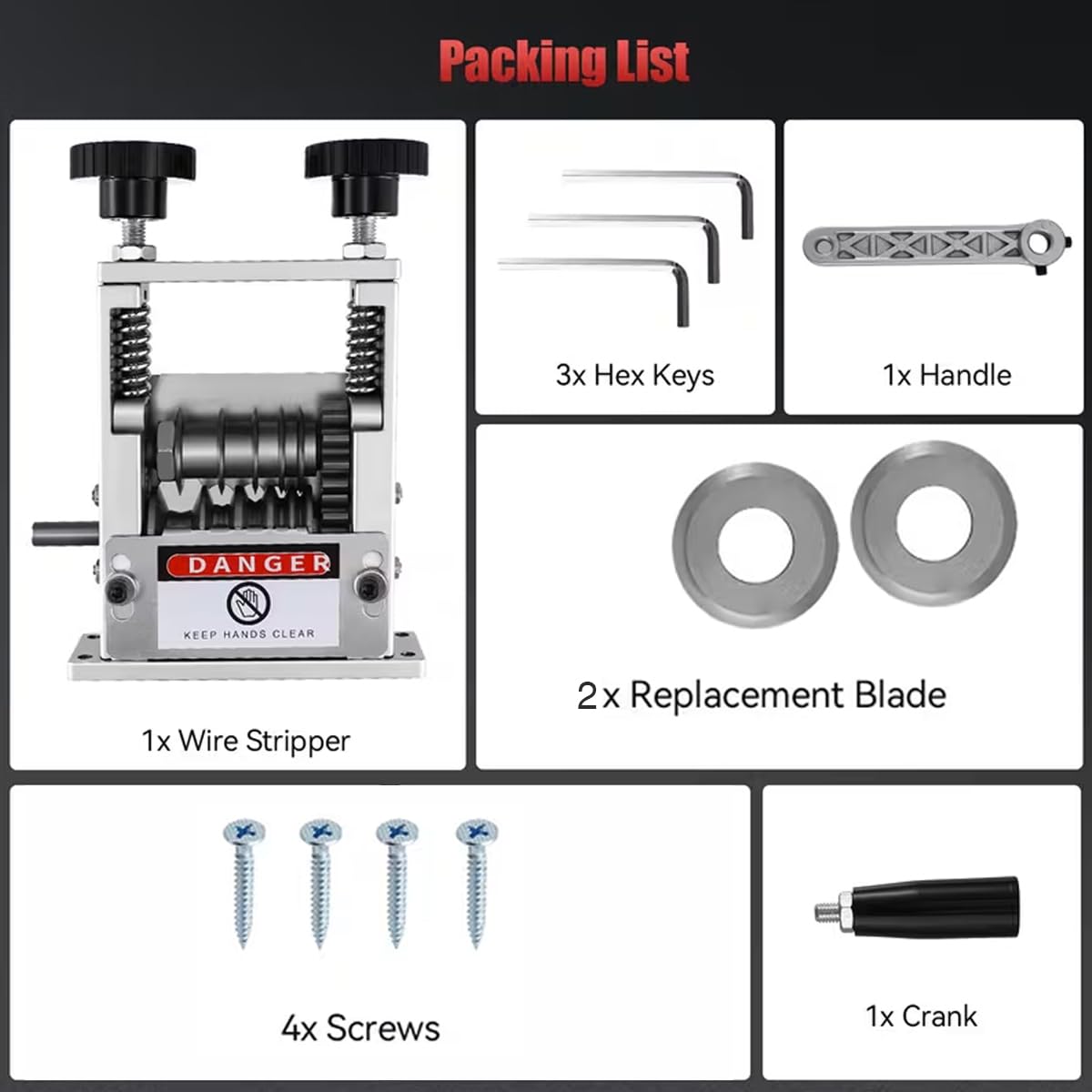 6-IN-1 Manual Wire Stripper Machine Drill-Operated Wire Stripper Tool with Hand Crank 3-17mm Dia Cable, Manual Wire Stripping Machine with 6 Tracks & 5 Carbide Blade