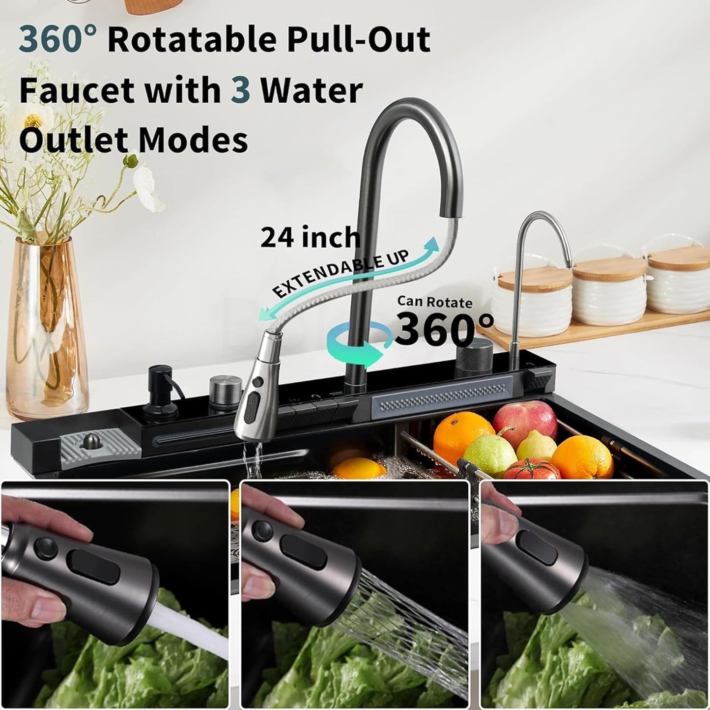 304 Digital Stainless steel Smart Sink for Kitchen  | 30x18x9 Inches | Free Steel Chopping Board | Top Mount, Accessories Included, Honeycomb Design, Nano Coating, Multifunctional