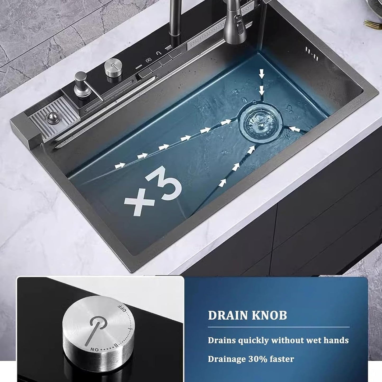 304 Digital Stainless steel Smart Sink for Kitchen  | 30x18x9 Inches | Free Steel Chopping Board | Top Mount, Accessories Included, Honeycomb Design, Nano Coating, Multifunctional